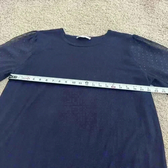 Loft Women’s Dark Blue Dressy Sweater With Sheer Detailed Sleeves Size 20/22 - Picture 9 of 13